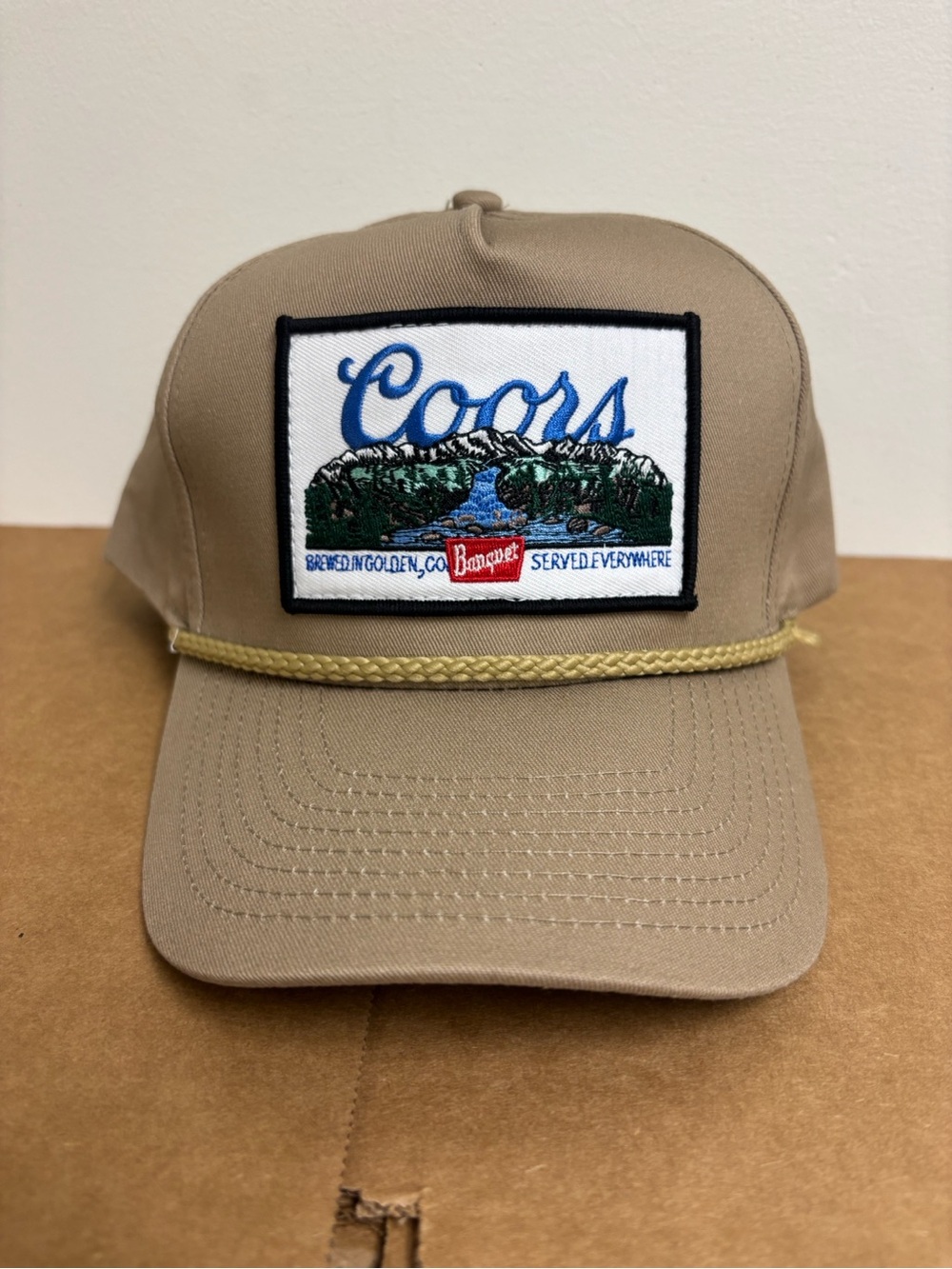 Coors Embroidered Logo Trucker Hat - Tan with Blue Patch